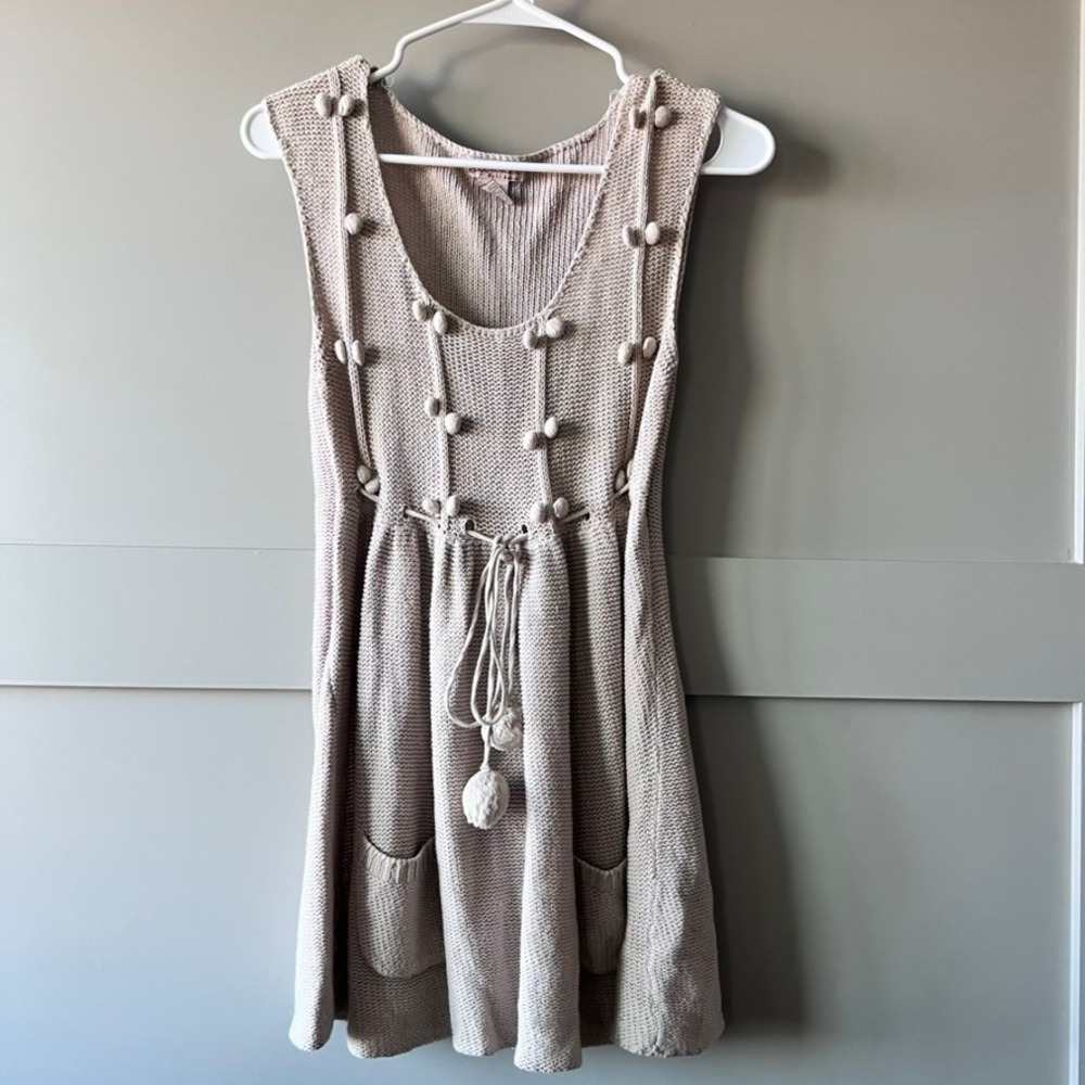 Glimmer by J.J.‎ Basics Knit Sleeveless Pom Drawstring Babydoll Tunic Top Size L